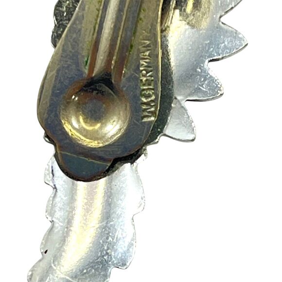 Vintage Clip On Earrings, Made in W. Germany, Silvertone, Feather Look, Must See - Picture 3 of 5